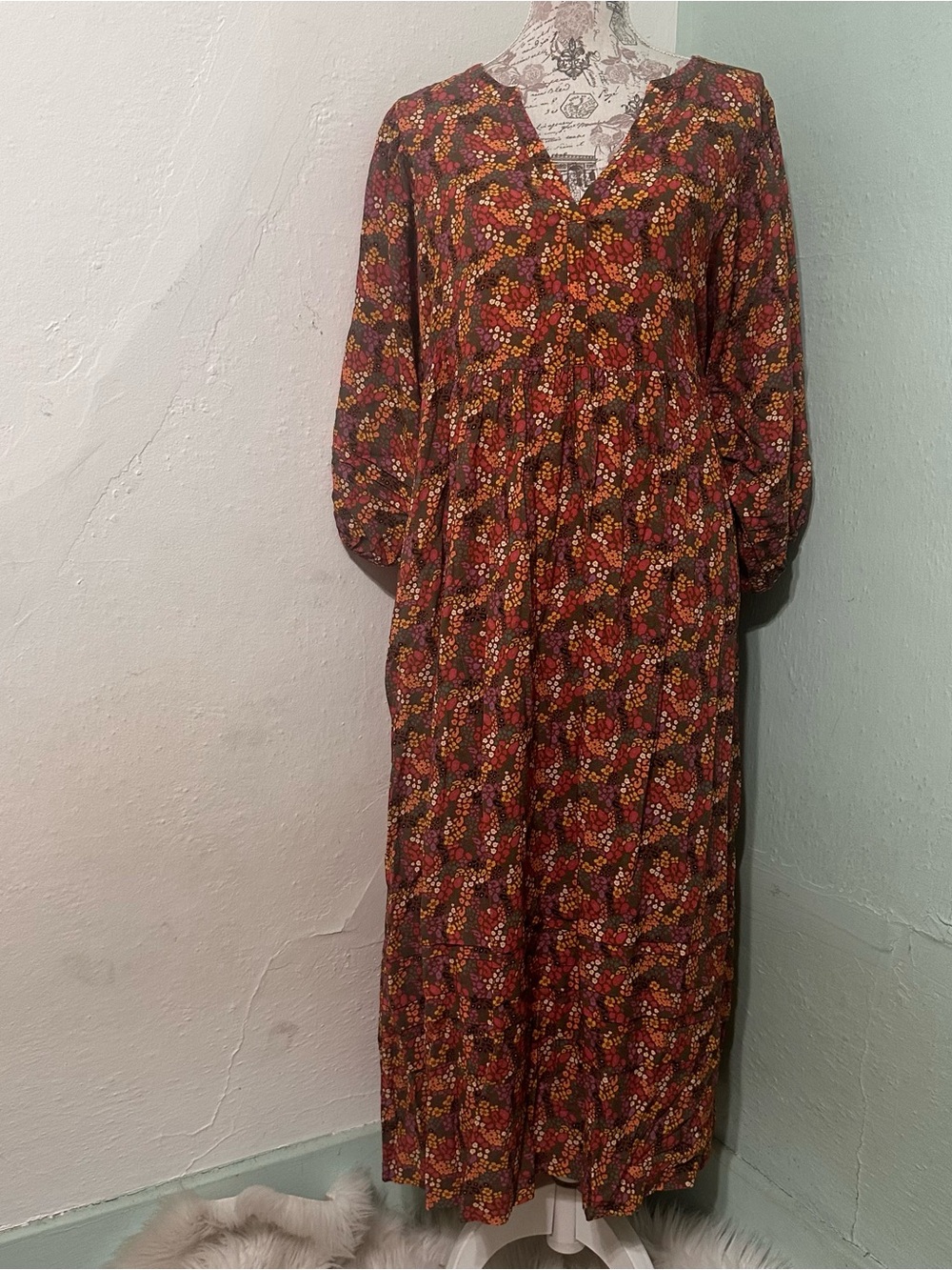 Marine Layer floral Midi Babydoll Dress in Rust Pink size XL boho bohemian - Picture 3 of 8